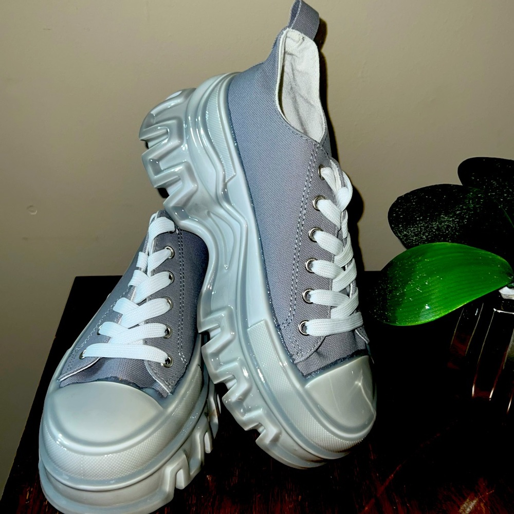 NEW Mata unisex Shoes The Blog Converse Style shiny Platform gray Sneakers